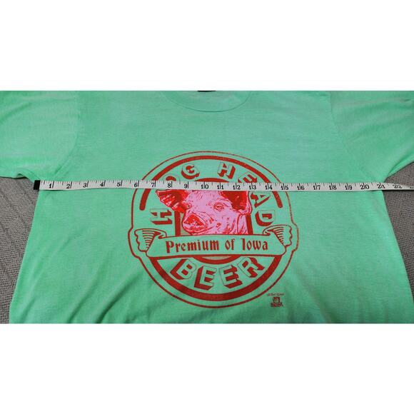 Vtintage 1990s Hog Head Premium Beer Lime Green Graphic T shirt Men's Size Large - Picture 5 of 9